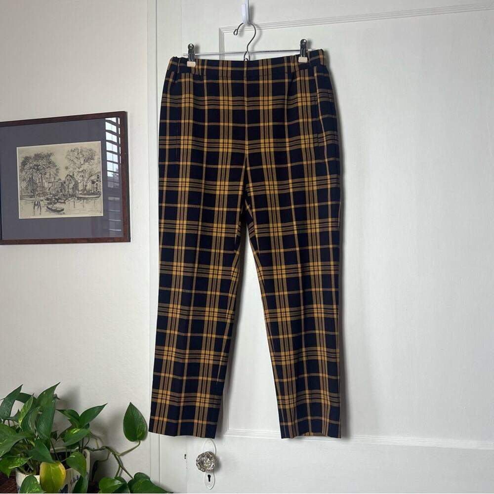 Aritzia Navy and Mustard Plaid Tailored Pants